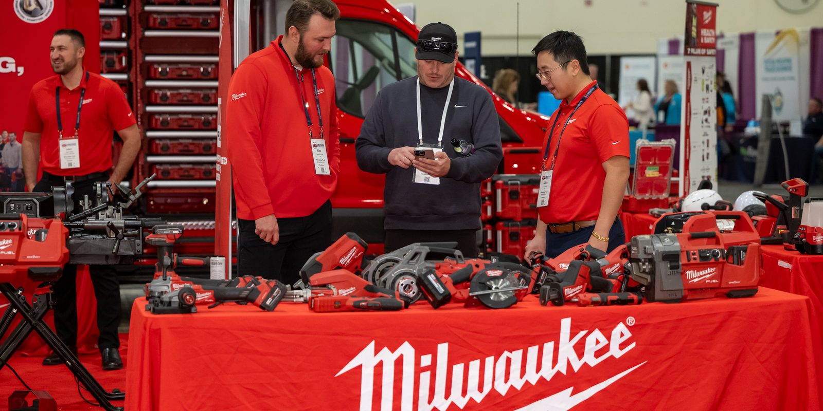 Contractors at a manufacturer booth